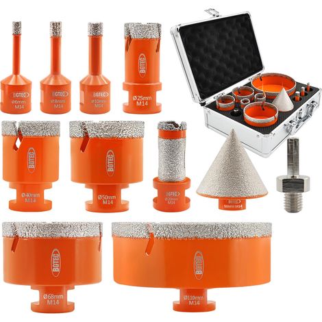 Foret Diamant Kit Trépan Carrelage - 11pcs(6/8/10/25/40/50/68/110MM+20mm Fraise Diamanté+35mm diamant foret chanfrein) pour Porcelaine, Céramique, Carrelages, Granit, Marbre und Pierre (1/5)