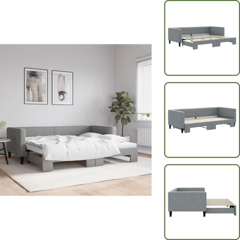 The Living Store Tagesbett Ausziehbar Hellgrau 90x200 cm Stoff - Schlafsofa (1/5)