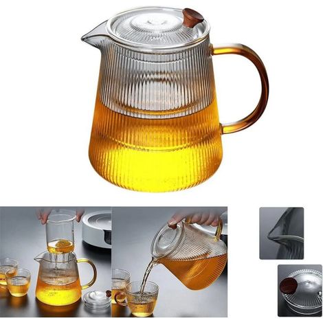 Théière en verre rayé avec anse, résistante à la chaleur, 1000 ml (1/4)