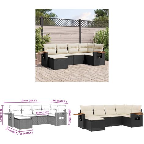 6-tlg. Garten-Sofagarnitur mit Kissen Schwarz Poly Rattan - Gartenmöbel - Sofasatz - Rattan Möbel - Outdoor Sofa - Lounge Set - Home & Living (1/3)