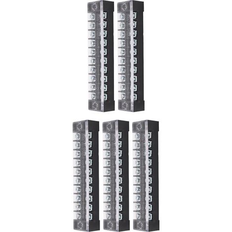 Kit de 5 Blocs de Jonction à Vis Double Rangée 10 Pôles, Borniers Pré-Isolés 15A 600V avec Cavaliers (1/5)
