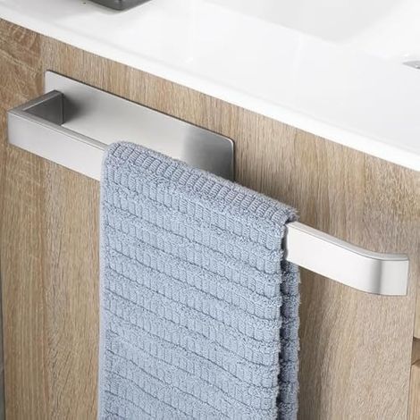 Porte Serviette Salle De Bain sans Percage, Adhesif Porte-Serviettes Mural, Acier Inoxydable Support Serviettes, Towel Holder Brossé Argent (1/5)