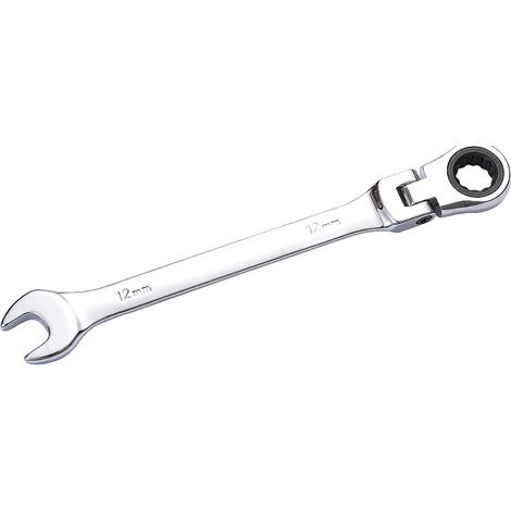 Clé plate mixte à fourche/classique 12 mm - vers clé à cliquet à tête articulée 12 mm anneau/oeil - longueur 15 cm - non réversible/métrique - manche droite polie - en acier (1/5)