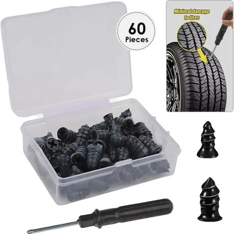 Kit de reparación de neumáticos, 60 piezas, construcción duradera de caucho y hierro, 60 piezas (1/2)