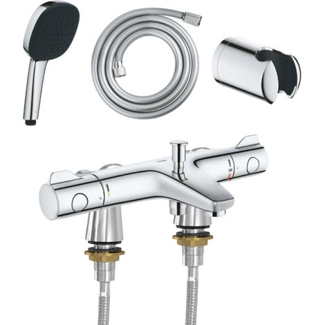 Mitigeur baignoire thermostatique GROHE Grohtherm 800 avec colonnettes Idro'Flex + Douchette 2 jets Comfort + Flexible + Support (1/4)