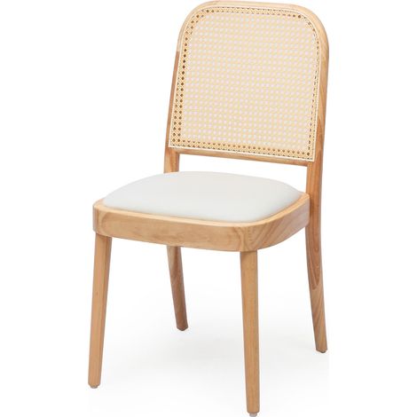 Set de 6 sillas de comedor de madera con respaldo de ratán y asiento de lino MODENUIT (1/5)
