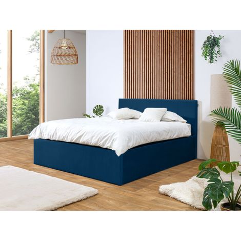 BOBOCHIC - Lit coffre VIVARA rangement XL 140x190 Bleu foncé (1/5)