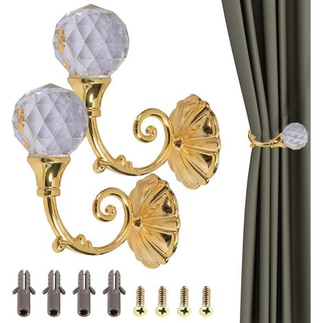 2pcs Tire - Rideau, Porte - Rideau fixateur de Rideau fixateur de Rideau fixateur de Rideau en Or fixateur de Rideau en métal fixateur de Rideau Crochet de Fixation à vis Mural (Or) (1/5)