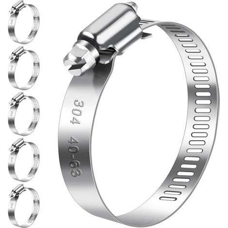 Lot de 6 colliers de serrage 40-63 mm en acier inoxydable 304 - Colliers de serrage réglables pour tuyau de piscine, tuyau d'aspiration, tuyau de refoulement (1/5)