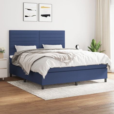 Lit adulte Contemporain  Lit à sommier à sommier tapissier avec matelas Bleu 180x200 cm Tissu 12004
