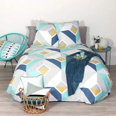 Parure de lit - CÔTE DECO - Driis géométrique - Microfibre - 200x200 cm - Douceur exceptionnelle (1/4)