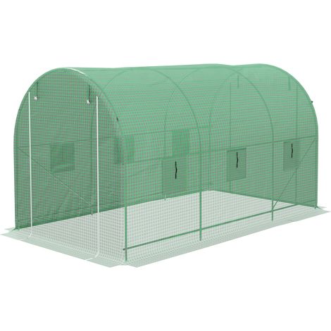 Serre de jardin Serre de Jardin Tunnel Surface Sol 8 m² 4L x 2l x 2,05H m châssis Tubulaire Porte zippée 6 fenêtres enroulables vert (1/5)