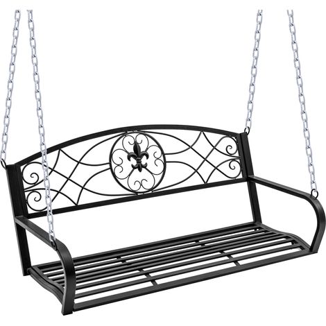 Outsunny Hängebank 2-Sitzer Gartenschaukel Schaukelbank Hollywoodschaukel Schwebebank mit Ketten Metall Schwarz 132 x 63 x 58 cm