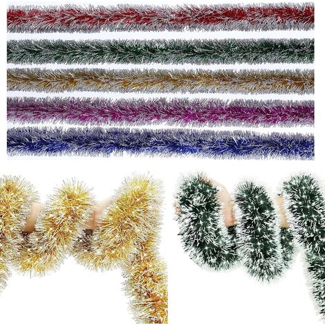 Guirlande de Noël,5PCS Guirlande Sapin Artificiel Tinsel Métallique Scintillantes pour Mariage Anniversaire Fête Murs Fenêtres Sapin Décoration Intérieure et Extérieure de Fête (1/5)
