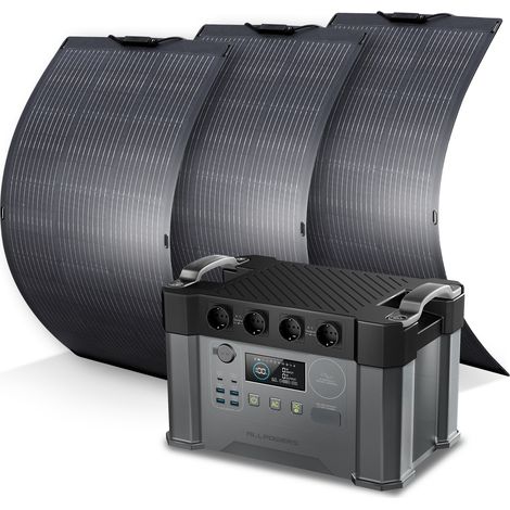 ALLPOWERS S2000 PRO Station électrique portable avec 3 x panneau solaire flexible 100W, 4 Sorties CA 2400W(4000W Pic), 1451Wh générateur solaire pour balcon, extérieur, RV, camping, jardin, courant (1/5)