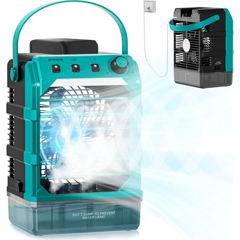 Ventilateur avec refroidissement à eau compatible pour 18 V et alimenté par USB, refroidisseur d'air mobile avec refroidissement à eau, ventilateur avec humidificateur d'air pour (1/5)