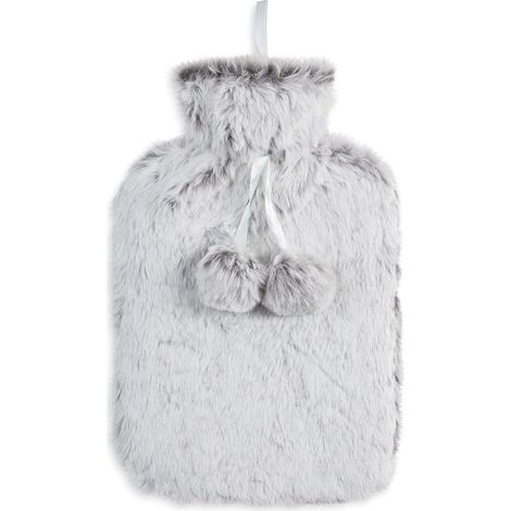Bouillotte Eau Chaude Caoutchouc Naturel 2l avec Housse de Bouillotte en Fausse Fourrure de Qualité Supérieure, Idée Cadeau Pour Femme (Gris) (1/5)