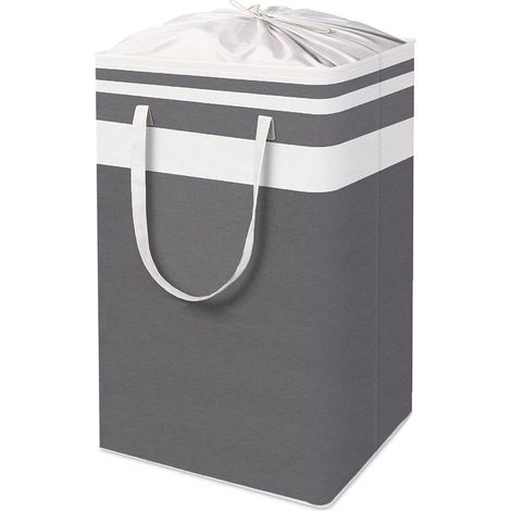 78L Laundry Hamper Canvas Fabric Laundry Hamper Collapsible Storage Bin, Drawstring Laundry Baskets, Collapsible Laundry Bag, Waterproof, Collapsible, Dustproof, 1-Pack Grey/White, ZYL001WG-1 (1/5)