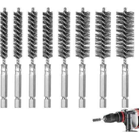 Brosse métallique pour perceuse. brosse pour perceuse. brosse de nettoyage. brosse pour tuyau de chaudière. brosse pour tuyau de chauffage. brosses métalliques cylindriques à main (1/4)
