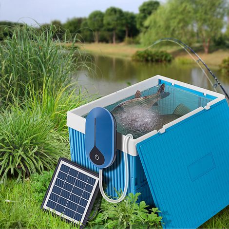 2022 Solar-Luftpumpen-Set für Aquarien, tragbarer USB-Sauerstoffanreicherer, Teichbelüfter mit Schlauch und Ausströmerstein für Garten, Hof und Angelteich.