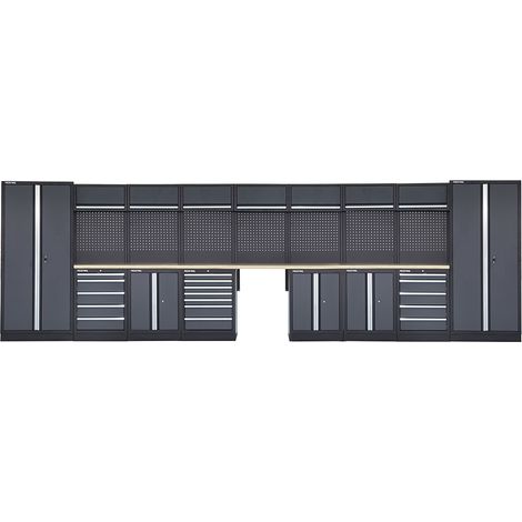 FEISTOS Equipement d'atelier Armoire à outils Apollo 20 Paroi perforée incluse Gris/Noir 660x46x200 cm