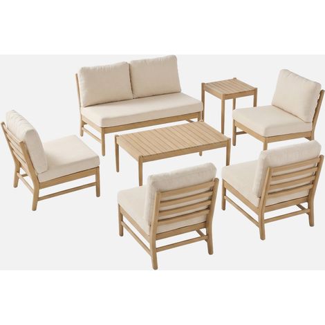 Conjunto de jardín de madera de acacia, 6 plazas (1/4)