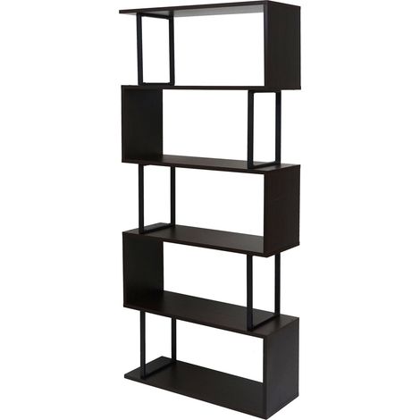 Libreria scaffale 3D MDF HHG-091 5 ripiani 30x80x183cm metallo color legno scuro