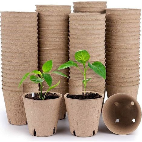 50 petits pots en fibre  pour semis, avec 20 étiquettes, 1 paire d'outils et 1 semoir pour semer des plantes s.