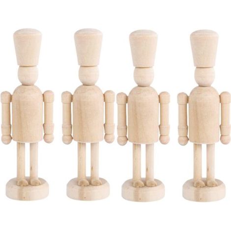 4 personnages casse-noisette en bois à peindre 13 cm