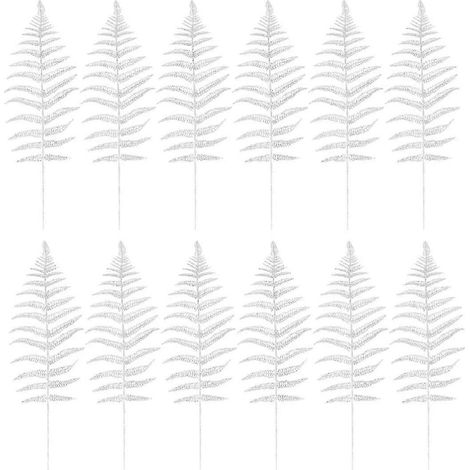12 Pièces Feuilles Persanes Pailletées Feuilles D'Arbustes Artificielles Pour Arrangements Floraux De Table De Mariage Argenté bd (1/4)