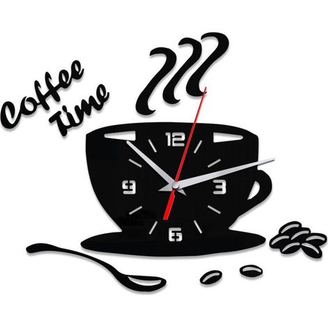 Reloj de pared moderno silencioso de acrílico para armar, adhesivo de pared con números huecos en forma de taza de café -Crezuo