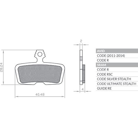 Pastillas de freno para bicicleta BRENTA BIKE, sinterizadas metálicas, para MTB/carretera/eléctricas. Compatibles con AVID CODE (2011-2014), CODE R, SRAM CODE RSC/R (2017) y GUIDE RE. (1/2)