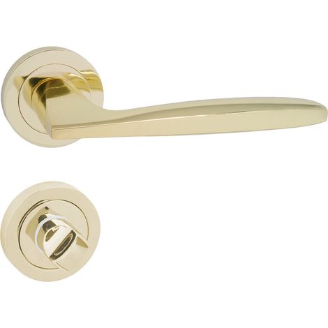 domino Türgriff Drückergarnitur WC - Badezimmer Set Rund-Rosette Türbeschlag für Badezimmertüren Set WC - Rosetten-Garnitur Aluminium Messing Gold Türdrückergarnitur MIA-R M1 (1/5)