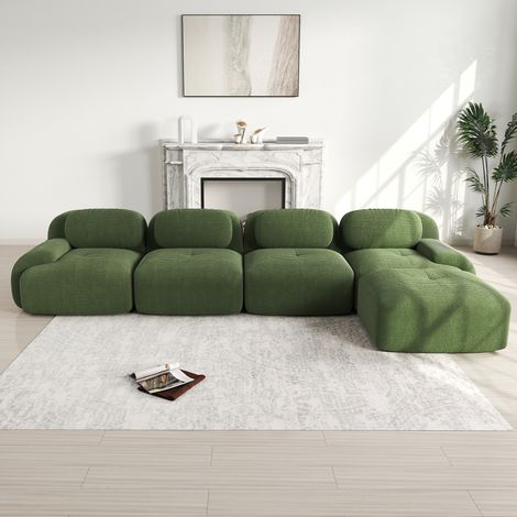 FloraGrace canapé d angle modulaire, tissu côtelé vert, sans montage, 4 colis (1/5)