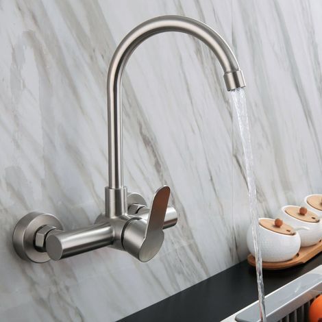 Robinet eau chaude et froide, robinet en inox, robinet de cuisine, adapté pour la cuisine, le balcon et la salle de bain, 200280mm (1/5)
