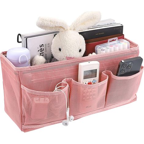 Organisateur de chevet suspendu 4 poches en polyester, rose (1/5)