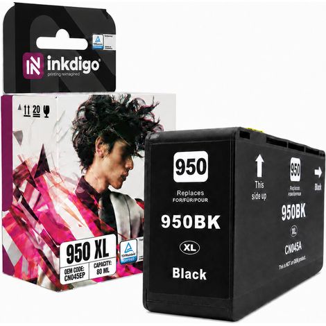 Inchiostro Inkdigo 950 XL compatibile con la stampante multifunzione HP OfficeJet Pro 251dw 8615e, certificato TÜV. (1/5)