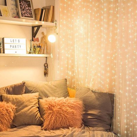 Wasserdichter LED-Lichtervorhang, Lichterkette mit Kaskadeneffekt für Fenster, ideal für Schlafzimmer, Balkon und Zelt, Außenbeleuchtung. (1/3)