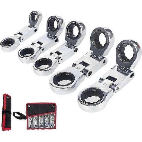 Ensemble de 5 mini clés à cliquet de poche à double entraînement et tête flexible Nano (1/5)