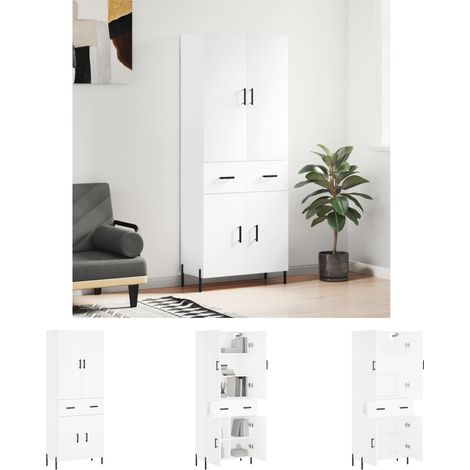 Stauraum - vidaXL Highboard Weiß 69,5x34x180 cm Holzwerkstoff - Wandhalterung (1/5)