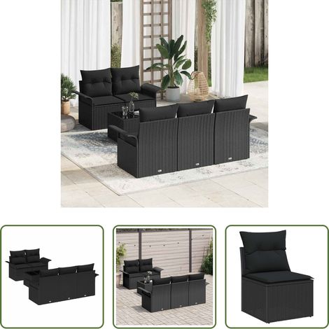 vidaXL Poly-Rattan - Sofa Set mit Kissen 6 pcs Schwarz Poly-Rattan (1/5)