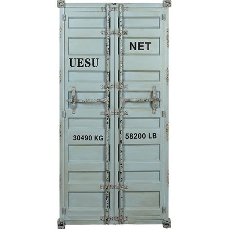 Meuble de Porte-bouteilles en métal et bois coloris bleu - longueur 76 x profondeur 41 x Hauteur 157 cm (1/5)