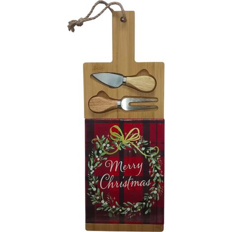 Tagliere Legno Natalizio 45x15 con Coltello/Forchetta Antipasti Salumi Formaggi  Idea Regalo Decorazione per la Tavola di natale Feste