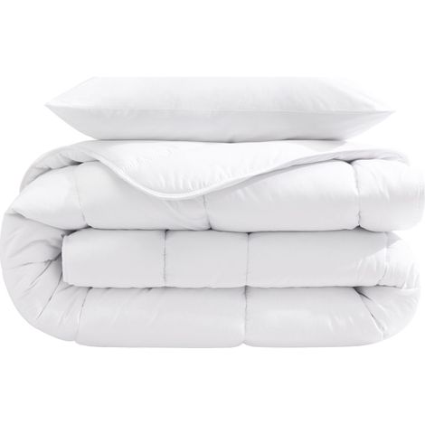 Pack couette mi-saison 350g et oreiller éco naturel moelleux enveloppe coton bio Someo 140x200 (1/5)