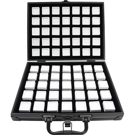 Caja organizadora de joyas, diseño de 70 compartimentos, tapa protectora, color negro. (1/2)