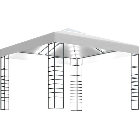 vidaXL Carpa cenador de jardín con tira de luces LED 3x3 m blanco (1/2)