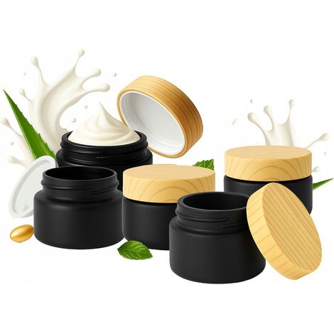 5x Tarro de cristal NEGRO MATE 15g para crema b谩lsamo cosm茅ticos muestras gel (1/5)