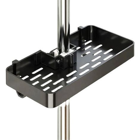 Duschablage, kein Bohren erforderlich, höhenverstellbar, Aluminium, rostfrei, robust und langlebig, Stange nicht im Lieferumfang enthalten, schwarz. (1/3)