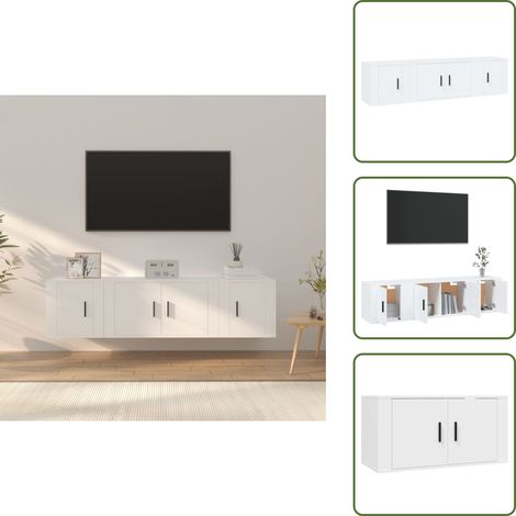Ensemble de meubles TV 3 pcs Blanc Bois d'ingénierie - Meuble Tv - Meuble Media - Bibliothèque Murale - Rangement Mural - Décoration Salon (1/5)