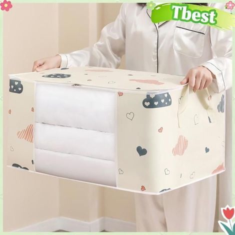 Tbest Sac de rangement pour couettes Comforters Storage Bag Nonwoven Fabric Clear Window Reinforced Handle bagagerie bidon L Moyen (1/5)